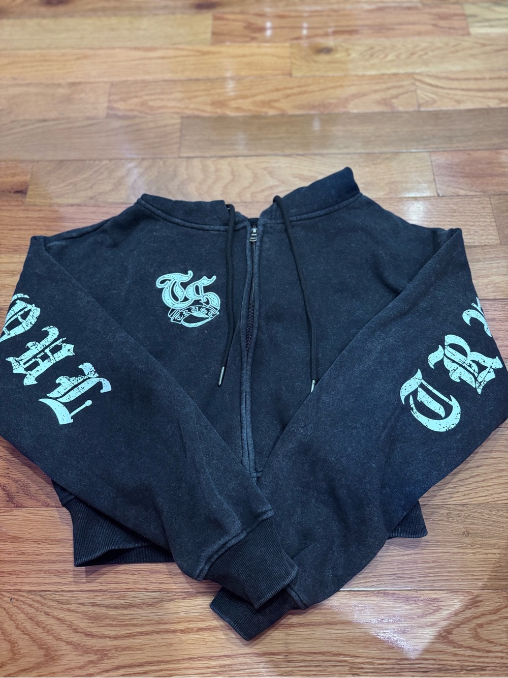 Black Zip-Up Women’s Hoodie Sweater with Mint Graphic